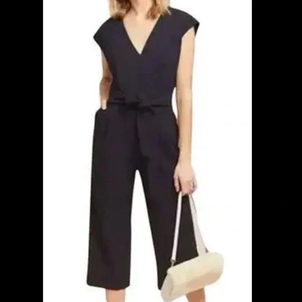 Anthropologie Ett:Twa Sedona Black Cropped Wide Leg Jumpsuit Size XS